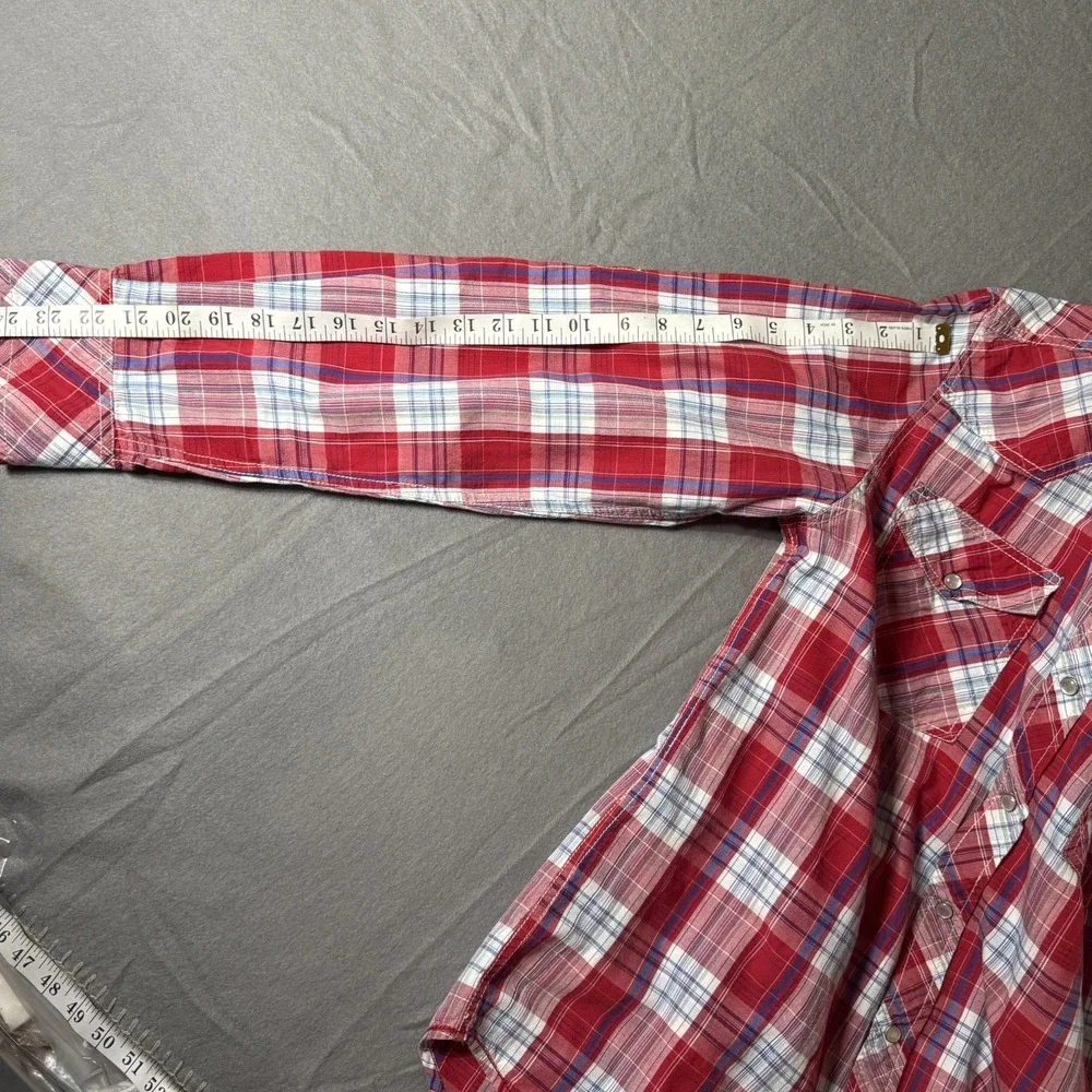 Heritage 1981 Western Snap Shirt‎ Mens Large Red Plaid Roll Tab Sleeve Button Up